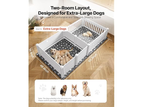 Dogs Whelping Box, 93.3x48.4x18.1 inch