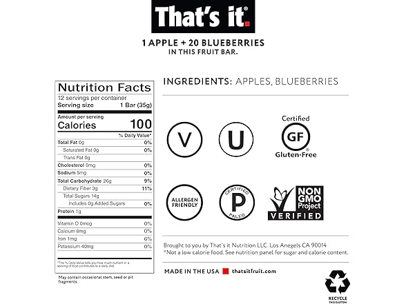 12PK That's it. Apple + Blueberry 100% Natural Fruit