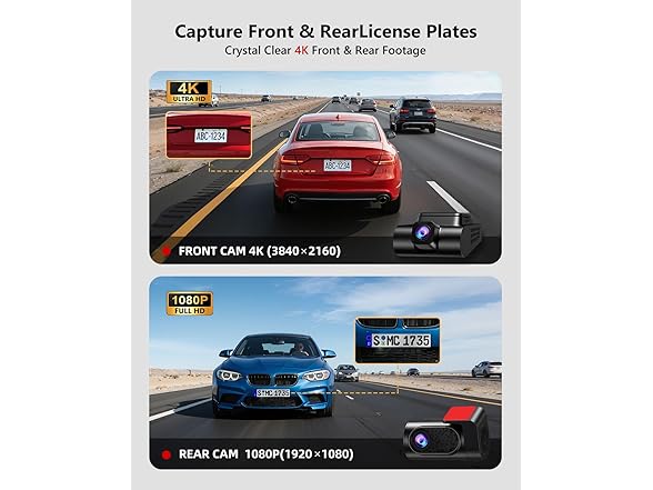 JZONES 4K Dash Cam Front and Rear