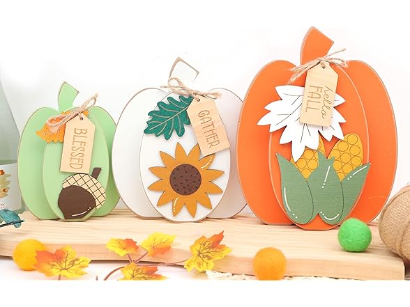 SYESQL 3Pcs Fall Pumpkin Wooden Signs