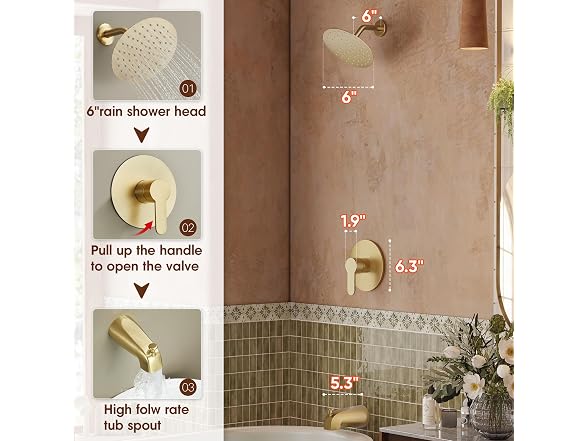 HomGoo Tub Shower Faucet Set 6" Head