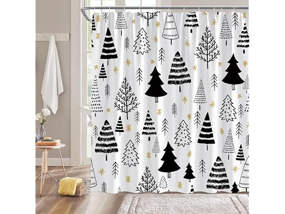 GCTNBJL Christmas Shower Curtain Black White
