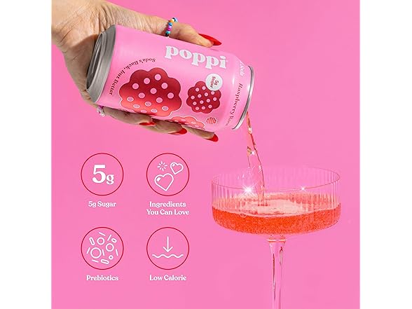 1CT Poppi Prebiotic Soda, Raspberry Rose, 12 oz