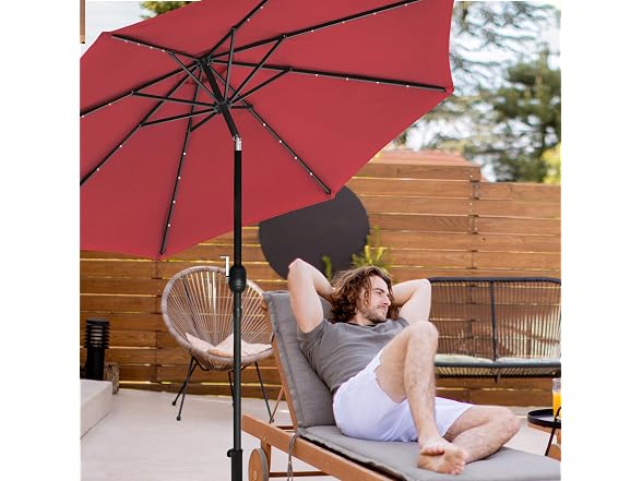 HealSmart 9' Solar Umbrella 32 LED, Red