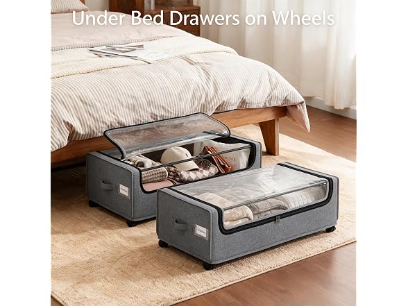 Under Bed Storage with Wheels, 2 Pack