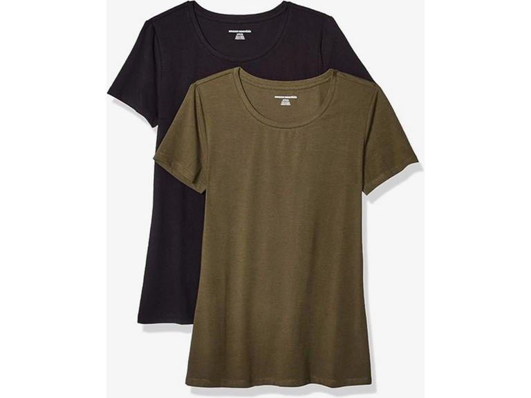 Amazon Essentials Women's Regular-Fit Short-Sleeve Crewneck T-Shirt, Pack of 2, Black/Olive, X-Small