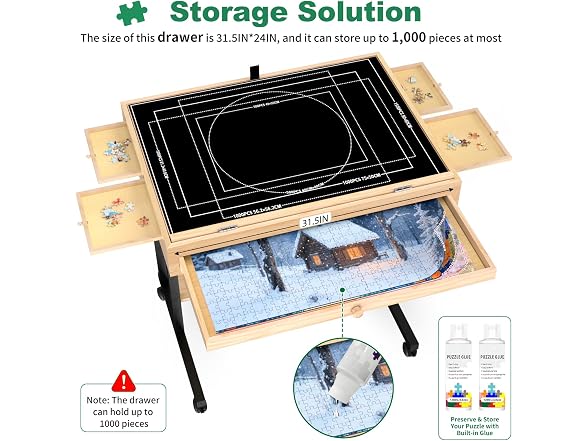 QDKGH Puzzle Table with Drawers