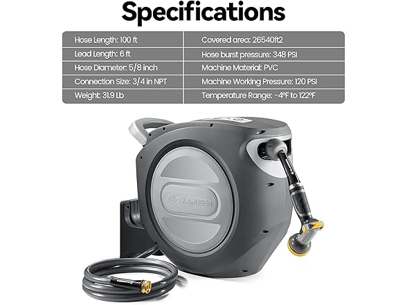 Retractable Garden Hose Reel | 5/8in x 100ft