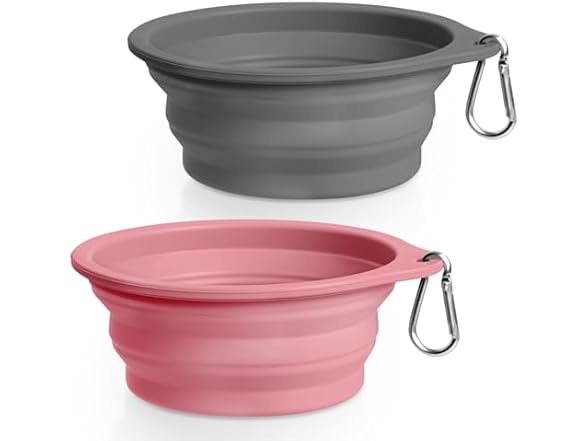 Rest-Eazzzy 2-Pk Silicone Collapsible Dog Bowls Grey, Pink