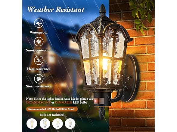 2-Pack 16” Large Motion Sensor Outdoor Wall Lights, Black & Gold