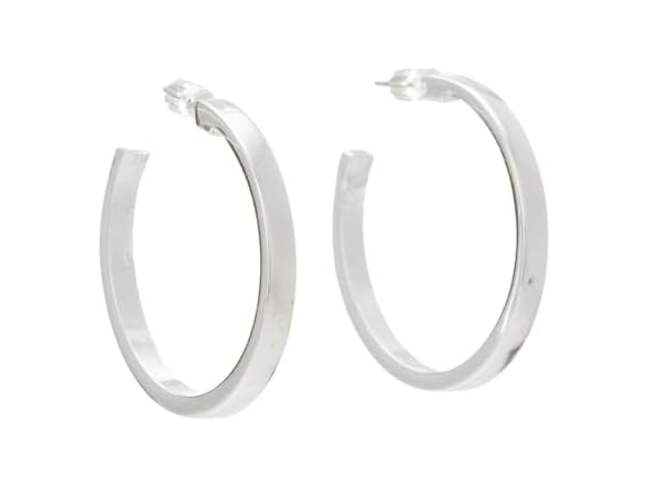 GUESS "Basic" Silver Logo Open Hoop Earrings