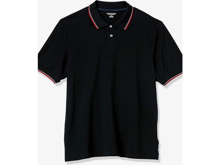 Amazon Essentials Men's Regular-Fit Cotton Pique Polo Shirt (Available in Big & Tall), Black Red White Thin Stripe, Large