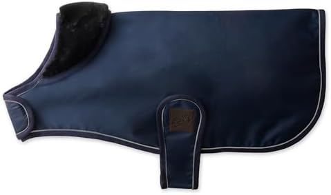 Pet Passion Dog Raincoat Faux Fur Trimmed Lined and Water Resistant Pet Jacket, Navy, Large