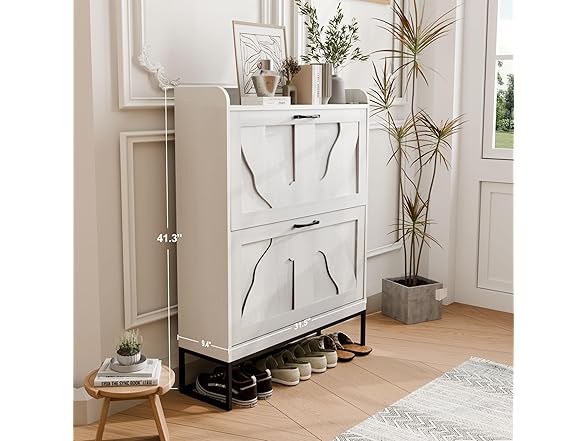 infurnic Shoe Storage Cabinet with 2 Flip Drawers