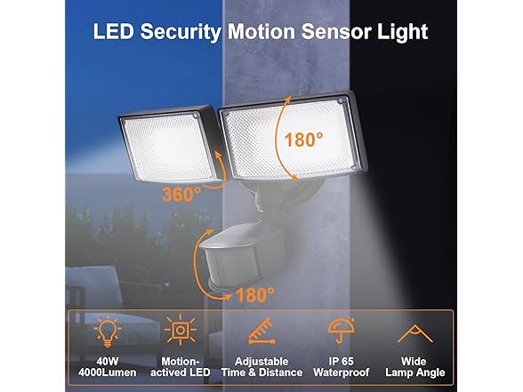 40W LED Security Lights Dual-Head Flood Wall Light 3000K/5000K Light