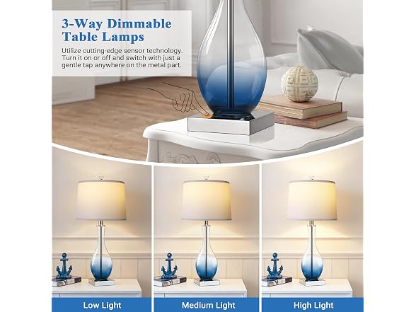 WIHTU 27" Navy Blue Bedside Desk Lamps