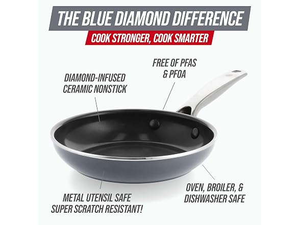 Blue Diamond 8" Diamond Infused Ceramic Frying Pan Skillet, Gray
