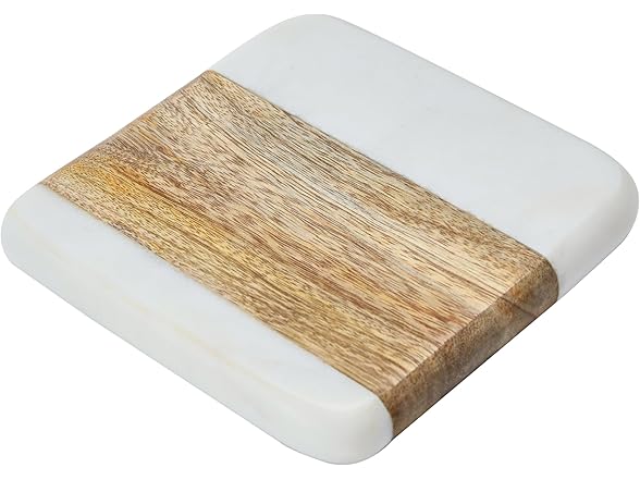 Marble & Acacia Wood Coasters, Set of 4