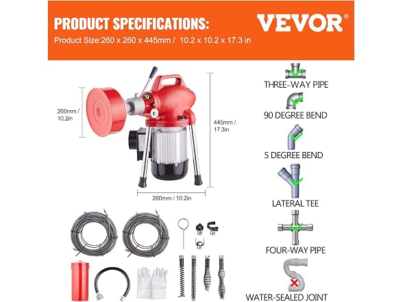 Drain Cleaner Machine 120FT x 5/8 Inch, 370W