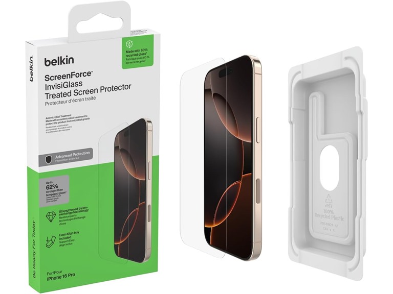 Belkin ScreenForce InvisiGlass Treated Screen Protector for iPhone 16 Pro