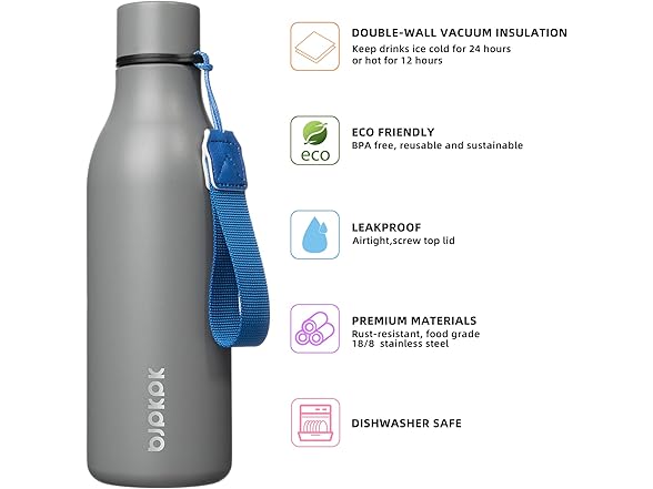 BJPKPK Insulated Water Bottles, 18 oz  Grey