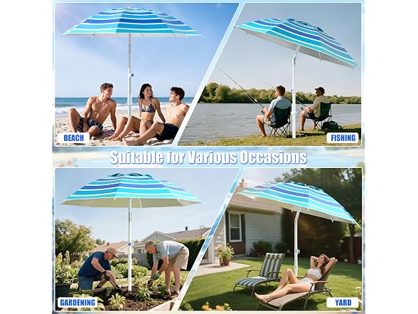 Alfolive 8FT Beach Umbrella for Sand - Gallery 6