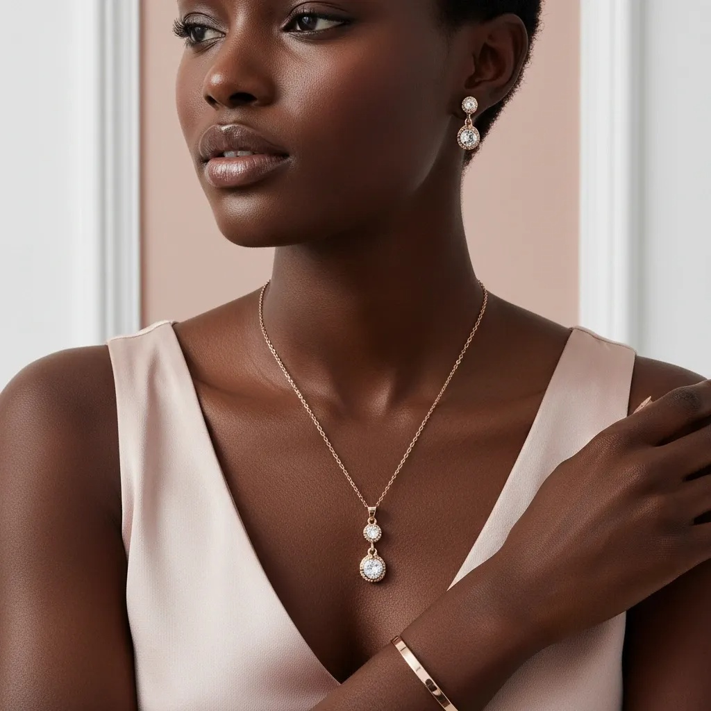 Crystal Drop Necklace & Earrings Set - Gallery 6