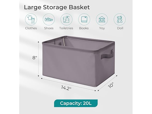 Storage Basket Bins with Metal Frame 3-Pack, Gray