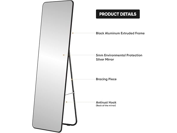 SNUGACE 65" Full Length Mirror, Black