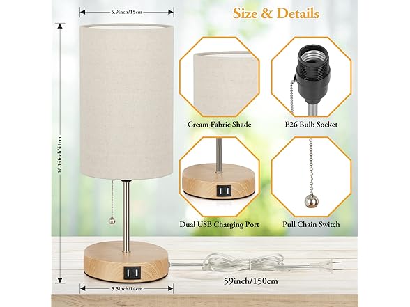 Lakumu 2Pk Table Lamps with USB Ports