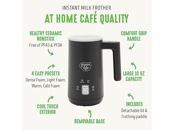 GreenLife Milk Frother 10oz Black