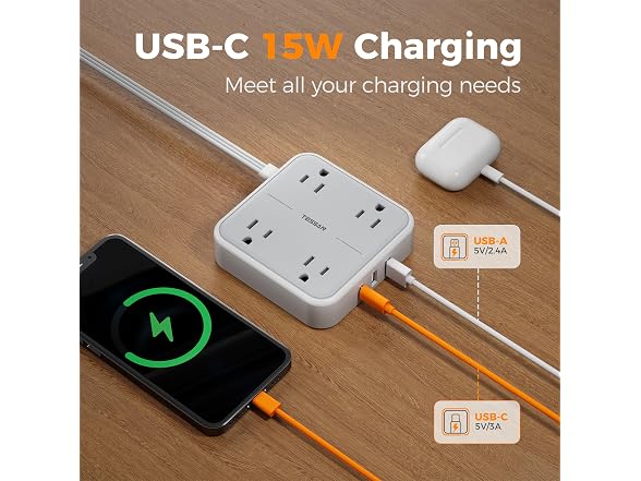 TESSAN 900J Power Strip 25ft Cord (4 Outlets, 3 USB)