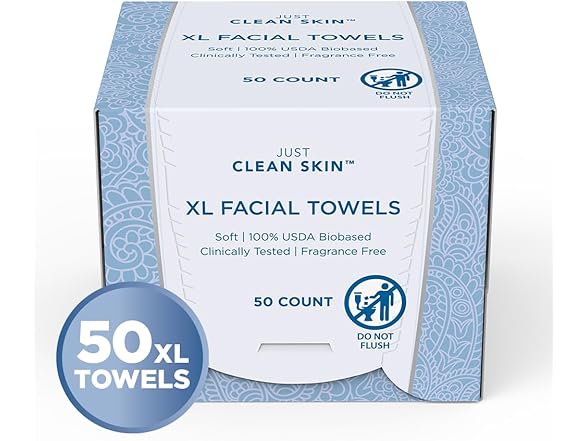 Just Clean Skin Dry Face Towels 50 Count