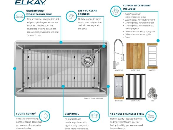 Elkay Crosstown 18 Gauge Workstation SS Sink & Faucet Kit