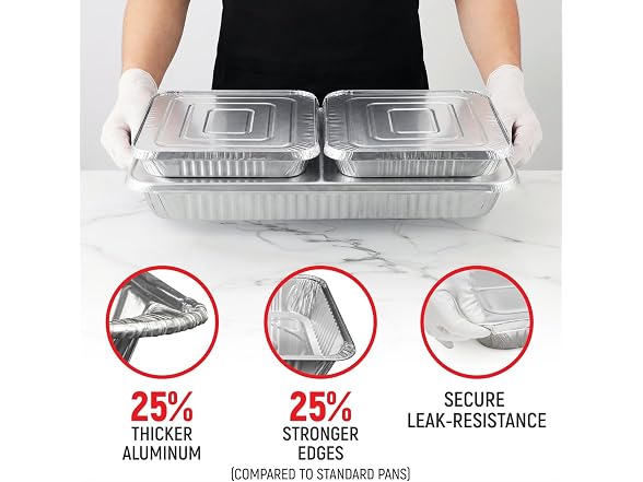 USA-Made Aluminum Foil Pans with Lids - Set of 50 