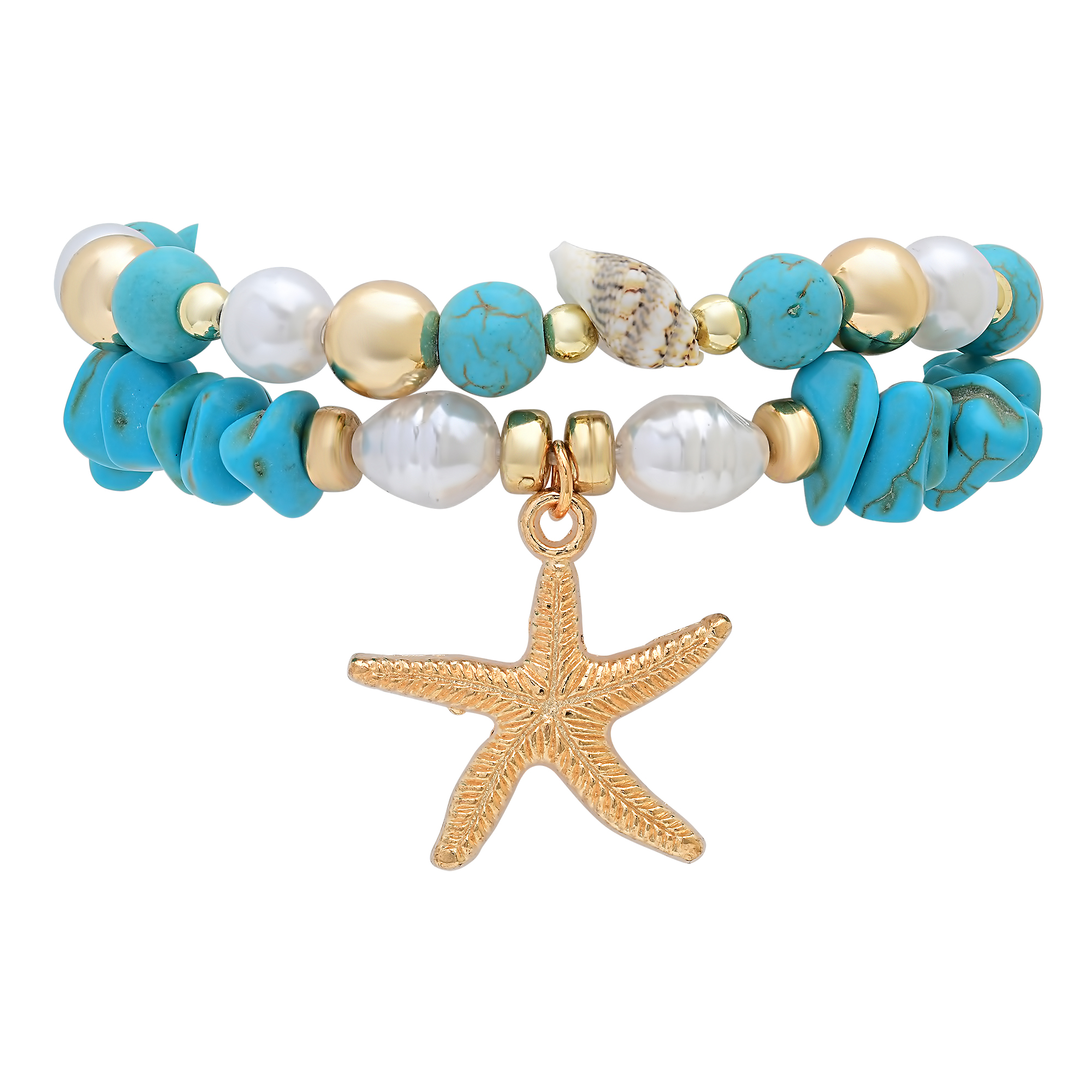 Stretch Beaded Bracelet Stack with Starfish Charm - Gallery 4