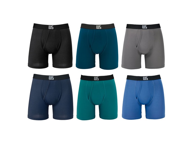 6" Inseam Boxer Brief 6 Pack - WarriorFit Moisture Wicking Fabric - W/Chafe Safe Pouch