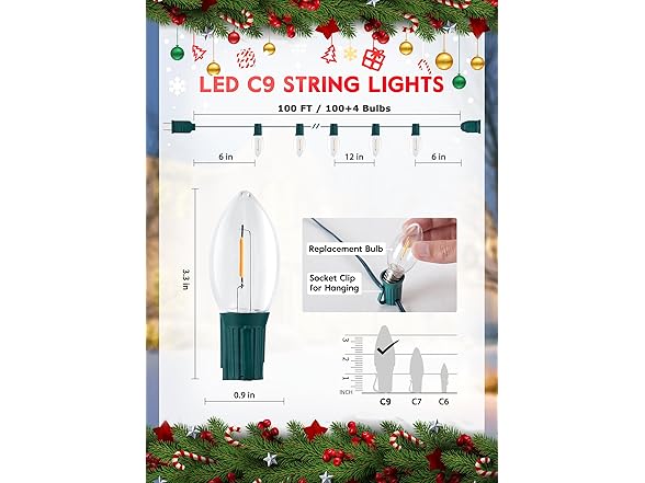 Brightown Vintage C9 Christmas Lights Outdoor, 100Ft 100 LED