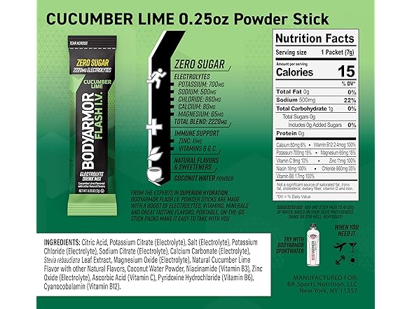 6CT BODYARMOR Flash IV Electrolyte Packets, Cucumber