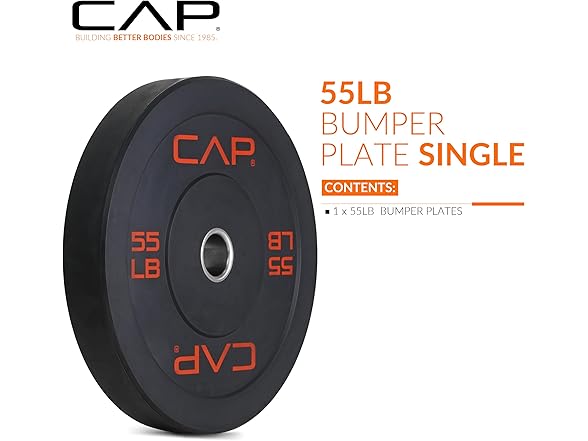 CAP Barbell Economy Olympic Bumper Plate, 55lbs Single