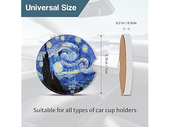 Van Gogh Watercolor Painting Ceramic Car Coasters