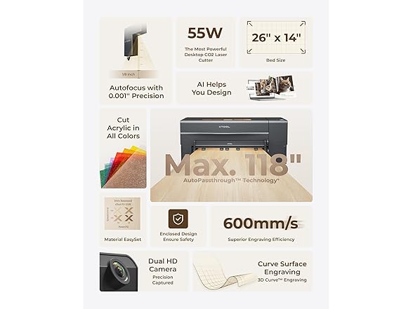 xTool RP1030630 P2S 55W CO2 Laser Cutter Grey - Gallery 3