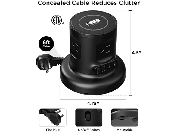Retractable Power Strip with USB