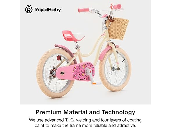 RoyalBaby Girls Bike EZ Kids Bike 18 Inch Cream Pink