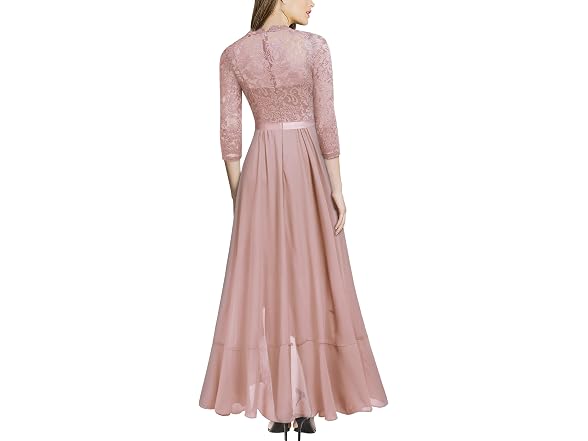 Miusol Women (S) Elegant Lace Ruffle Maxi Dress