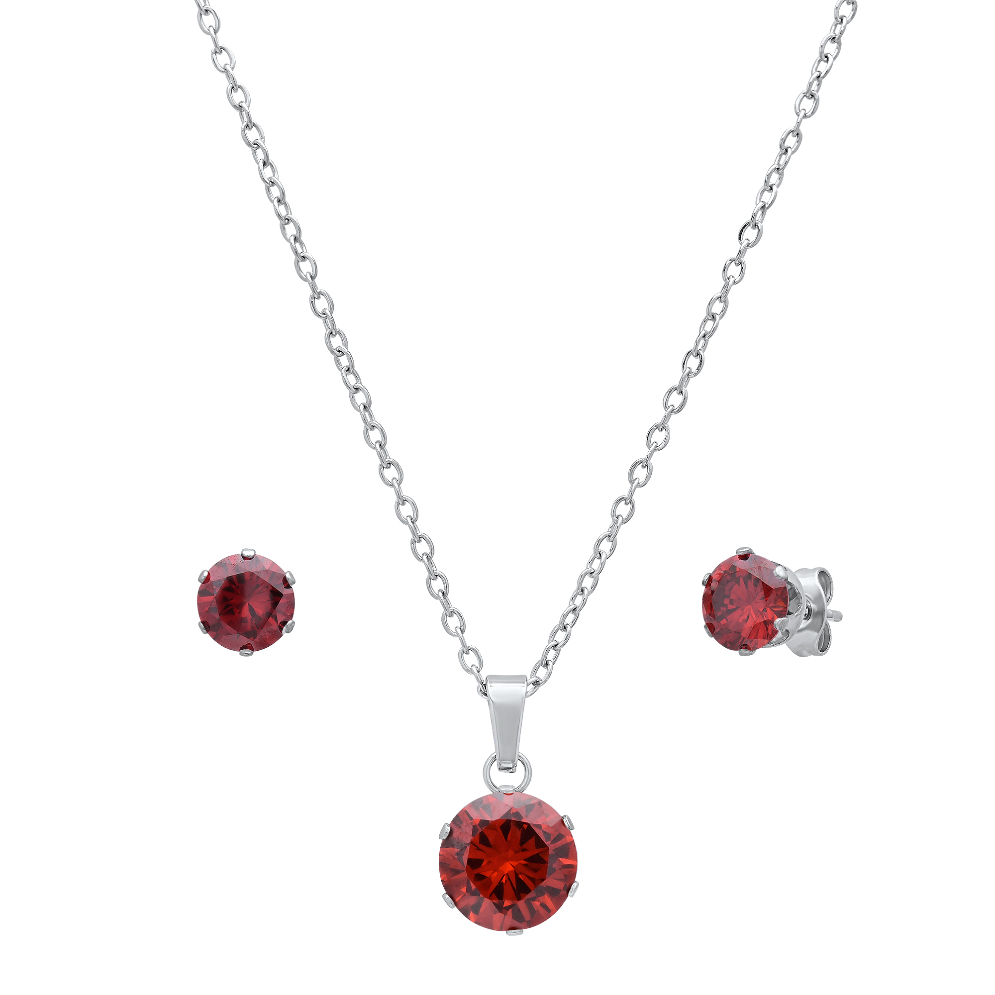Red Stone Necklace & Earring Set - Gallery 4