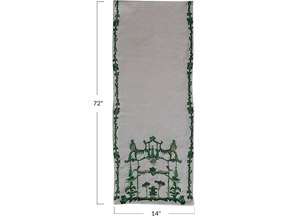 Creative Co-Op Woven Cotton Slub Printed Table Runner Cream and Green