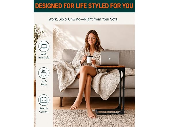 RISWER C-Shaped Side Table - Rustic
