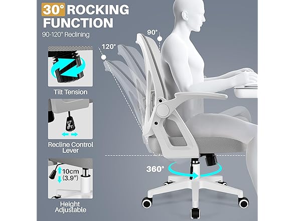 FelixKing Office Chair - Ergonomic Desk Chair Breathable Mesh Task Chair with Wheels and Lumbar Support Home Desk Office Chair with Flip up Armrest Rolling Swivel Computer Chair for Home Office Gray (Open Box)