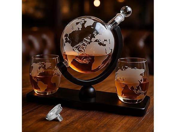 Whiskey Decanter Globe Set with Ball & Glasses